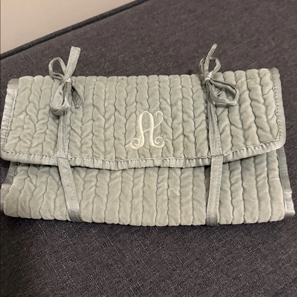 Pottery Barn Quilted Fold-Over Jewelry Pouch in Sage Green